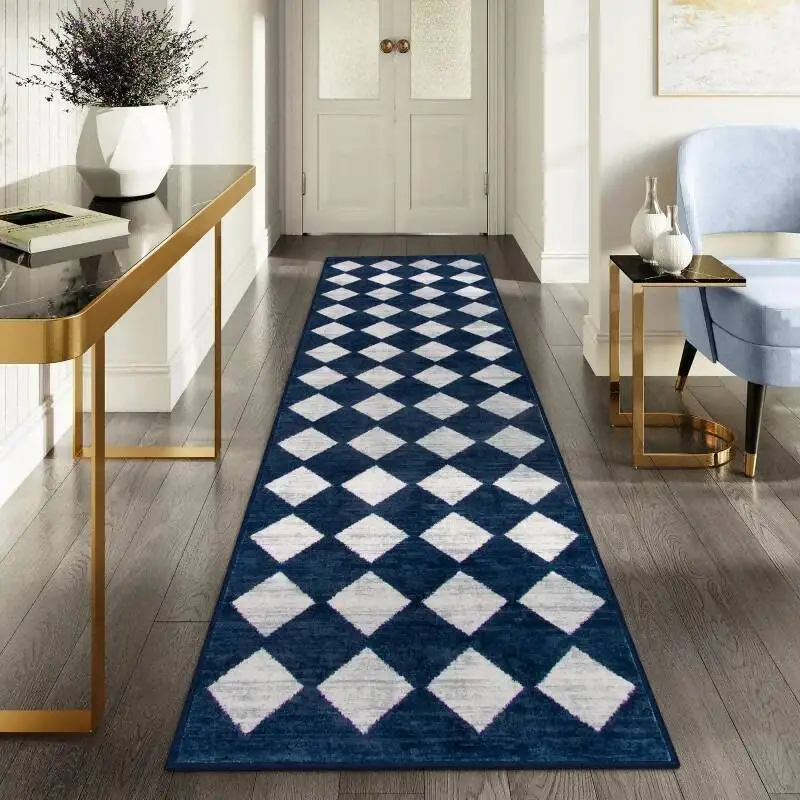 

VIKAMA Simple Checkered Carpet For Cooling, Anti-Slip Bedside Rug In Bedroom, Corridor Passage Floor Mat, Home Decoration
