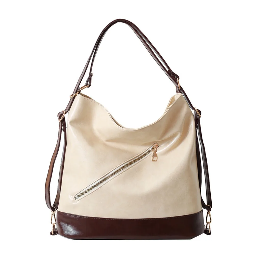 

Retro Women's Shoulder Bag PU Leather Large Capacity Student Tote Bag Lightweight Portable Shopping Handbag Spring Summer