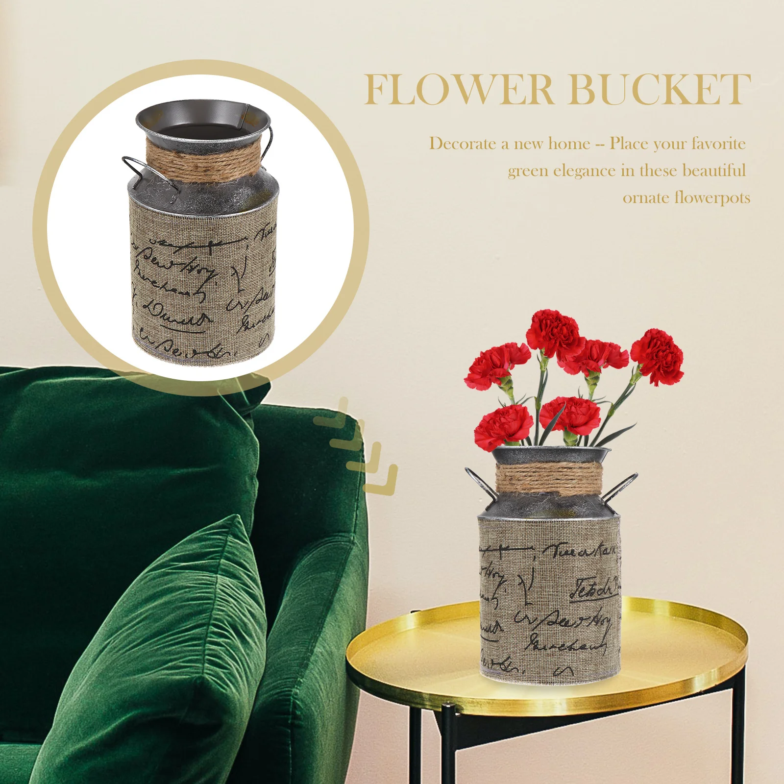 1Pcs Retro Style Flower Bucket Vintage Iron Bucket Decorative Flower Container Scene Decor for Home Office Garden Balcony