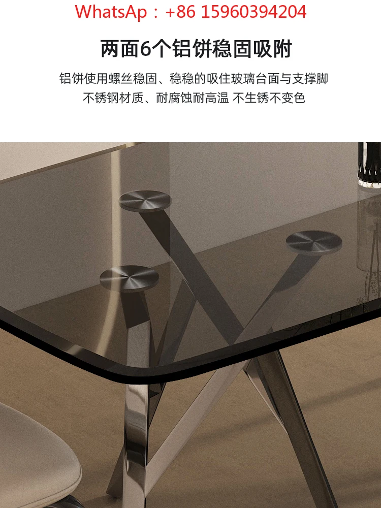 

Light and luxury tempered glass dining table rectangular dining table Italian designer glass dining table and chair combination