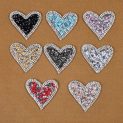 Cartoon Crystal Rhinestone Red Pink Love Heart Diamond Embroidered Sequin Patches for Clothing Iron on Clothes Fusible Patch DIY