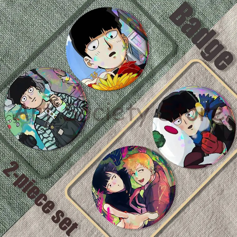 P-Psycho 100 M-Mob Brooches for Backpack Accessories 25,32,44,58,75mm Round Enamel Pins 2-piece set Cartoon Anime Badge