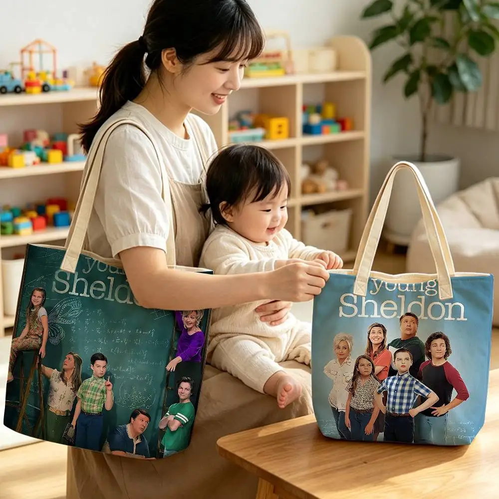 Sitcom Series Young Sheldon Storage Bags Reusable Canvas Tote Suitable for School Class Commuting Shopping as Gifts