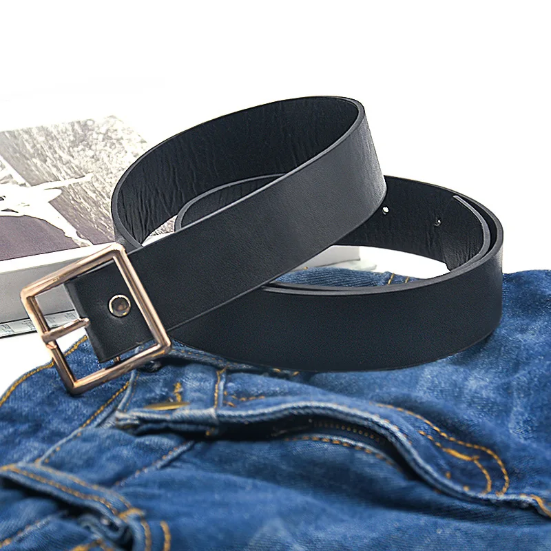 

PU Leather Belt For Women Square Buckle Pin Buckle Jeans Black Belt Chic Luxury Brand Fancy Vintage Strap Female