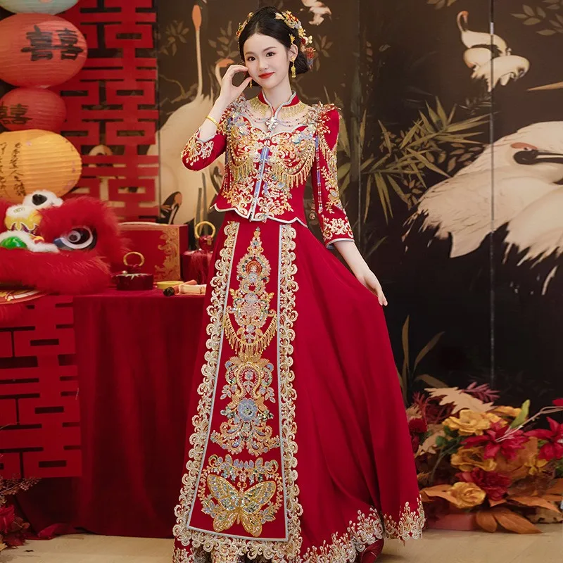 Luxurious new Chinese-style wedding dress for going out to toast