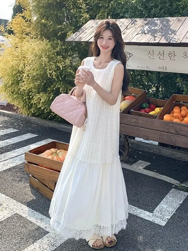 ドレス ノースリーブ レディースドレス Y2K ホルターネック ロックスター 春 ボヘミアン クロシェ編み ブロッキング アップリケ Aライン ふわふわ ピクニック ブルーミング シック