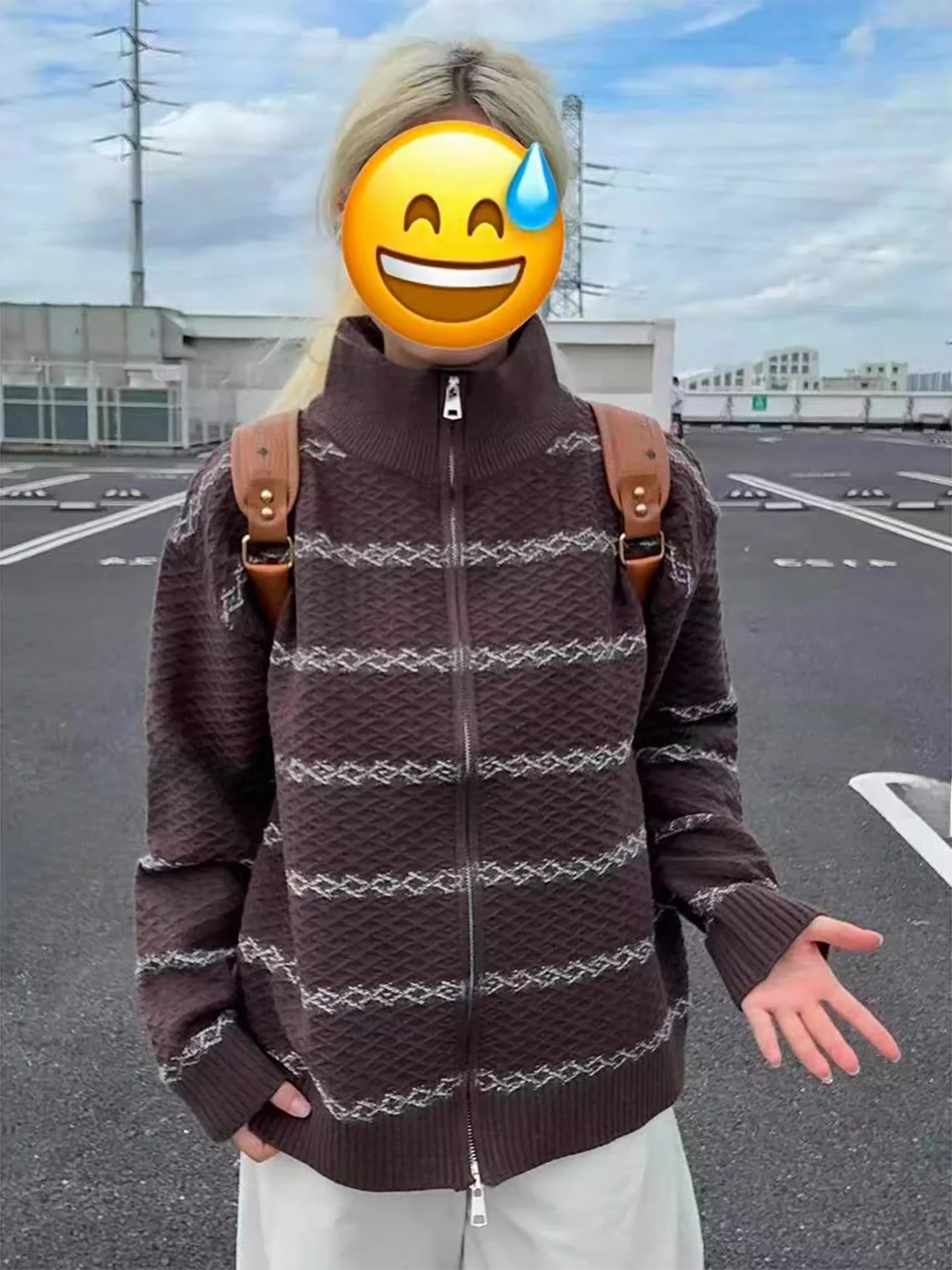 

American Sle Men's Knitted Cardigan Sweater Brown Floral Embroidery Stand Collar Lazy Sle Outerwear Autumn Season Casual ...