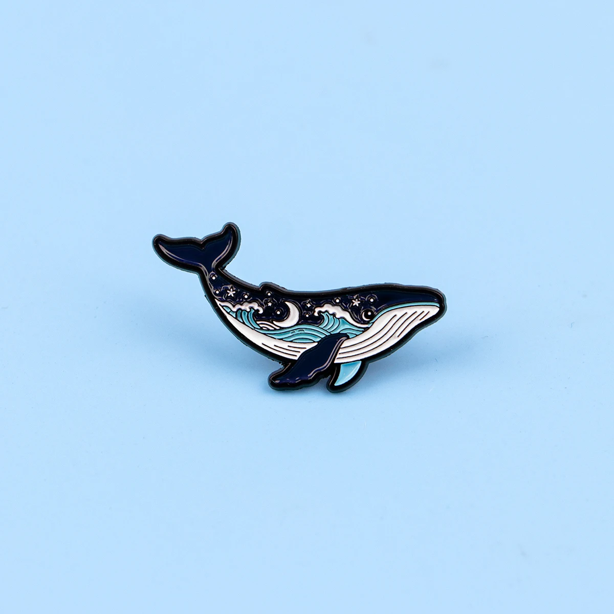 Starry Ocean Whale Enamel Pin Cute Blue Whale Brooch Wave Moon Design Lapel Pin for Backpacks Jewelry Clothing Decoration