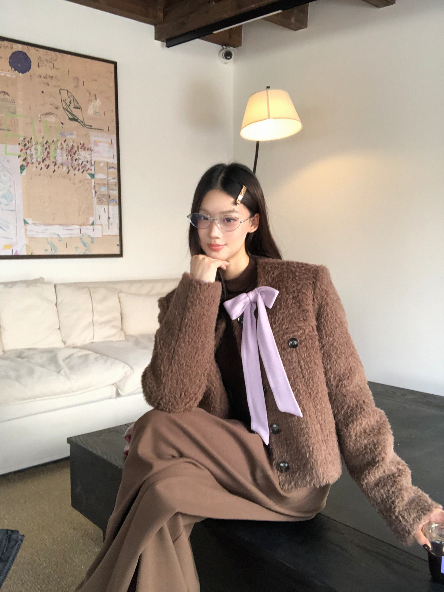 

Red Celebri Woolen ort Coat Women's Autumn Winter 2025 New Sle Small Size Coffee Color Cotton Woolen Top Ladies Jaet