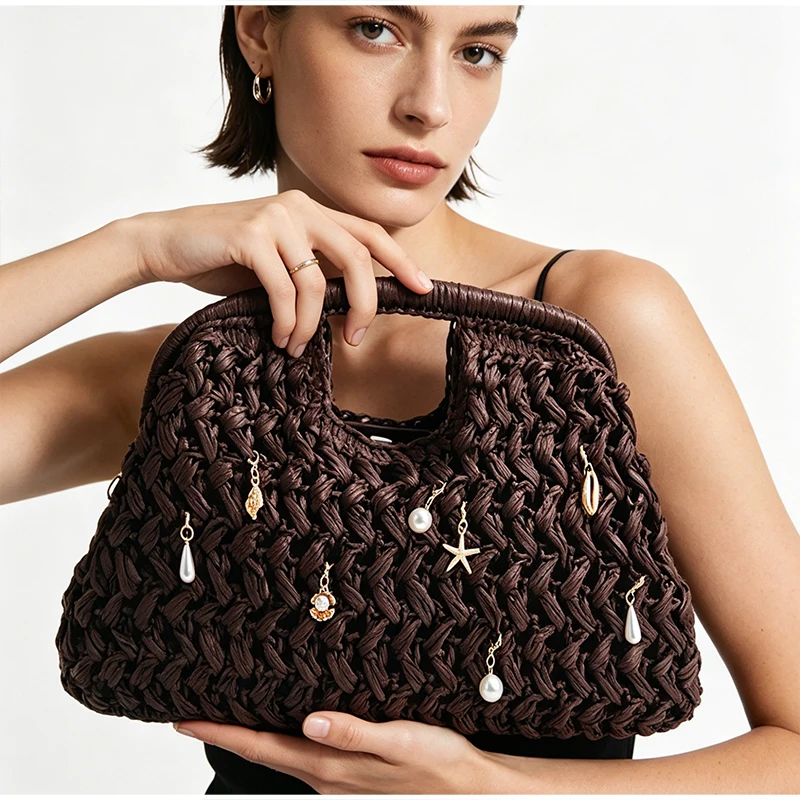 Marke Woven Clutch Tasche Luxus Neue High-end-Meer Urlaub Reise Große Kapazität Stroh frauen Einfache Textur Mode brieftasche – Detail 39