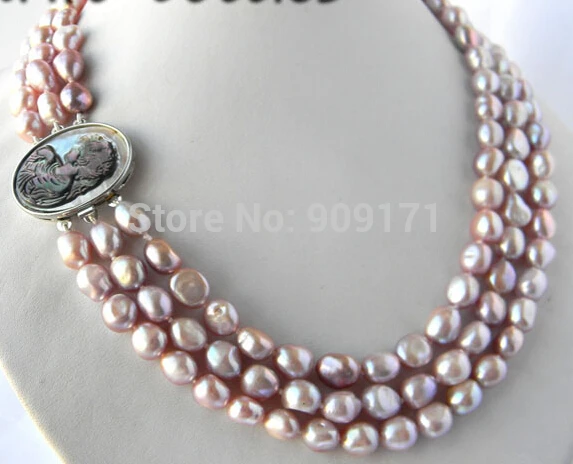 

3Strands 18'' 9mm Lavender Baroque Freshwater Pearl Necklace