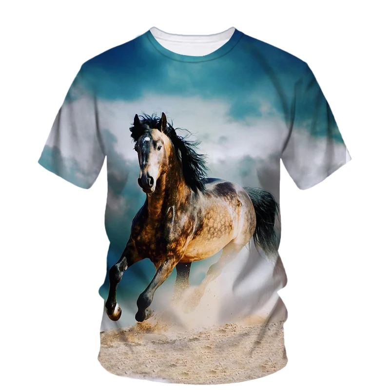 Summer Fashion Animal Horse graphic t shirts Trend Fun Men Casual Hip Hop Personality Printed Round Neck Streetwear Tees Tops