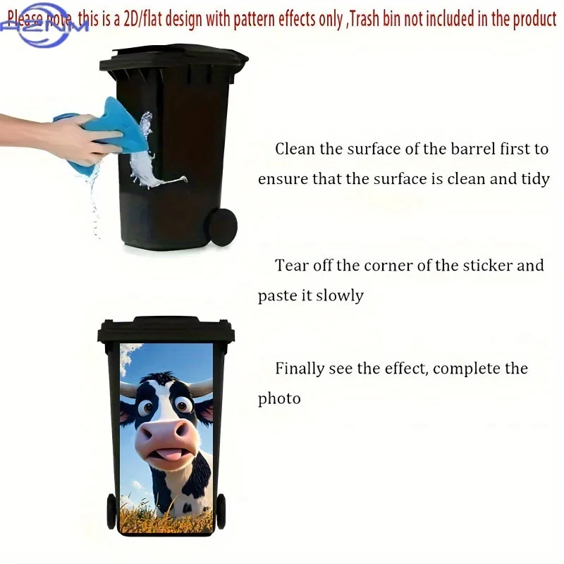 1pc of Trash Can Sticker, 37×82 Cm, Featuring a Fun Cartoon Cow Theme Design. Self-Adhesive Wallpaper for Decorating Trash Can view 4