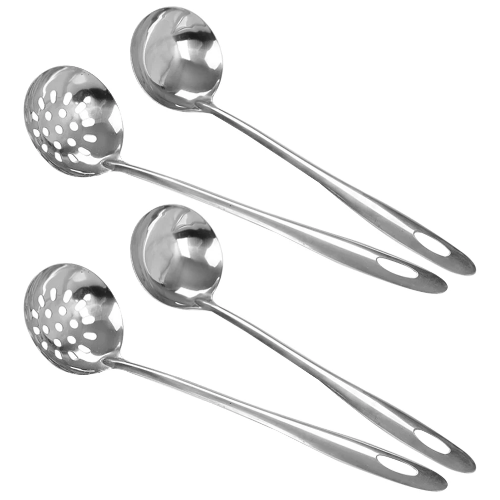 

4pcs Stainless Steel Hot Pot Spoon Set Long Handle Soup Colander Spoon For Home Restaurant Kitchen Food Serving Spoons