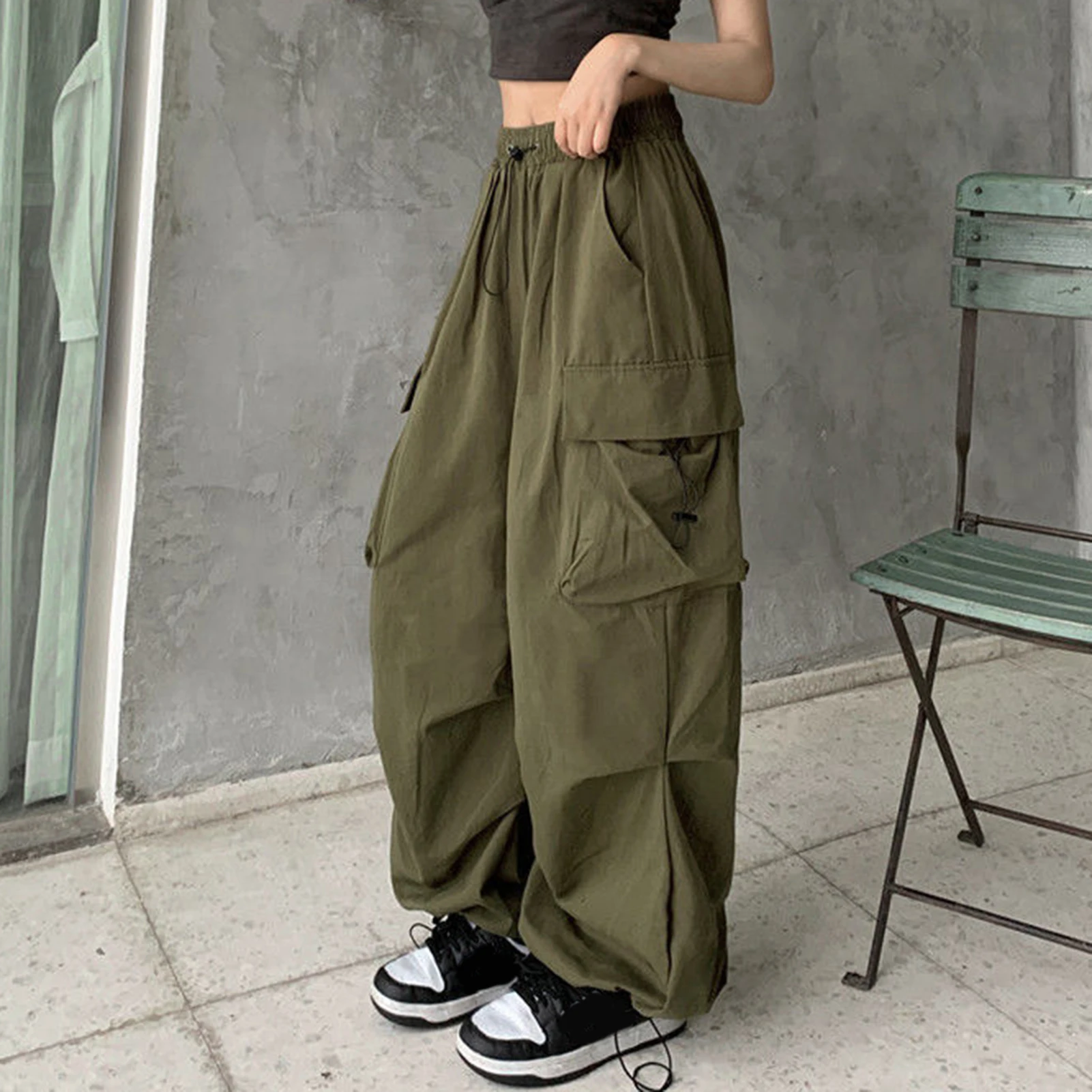 Women Cargo Pants Techwear Hip Hop Sweatpants Korean Harajuku Parachute Track Pants Men Loose Wide Leg Lady Trousers Streetwear