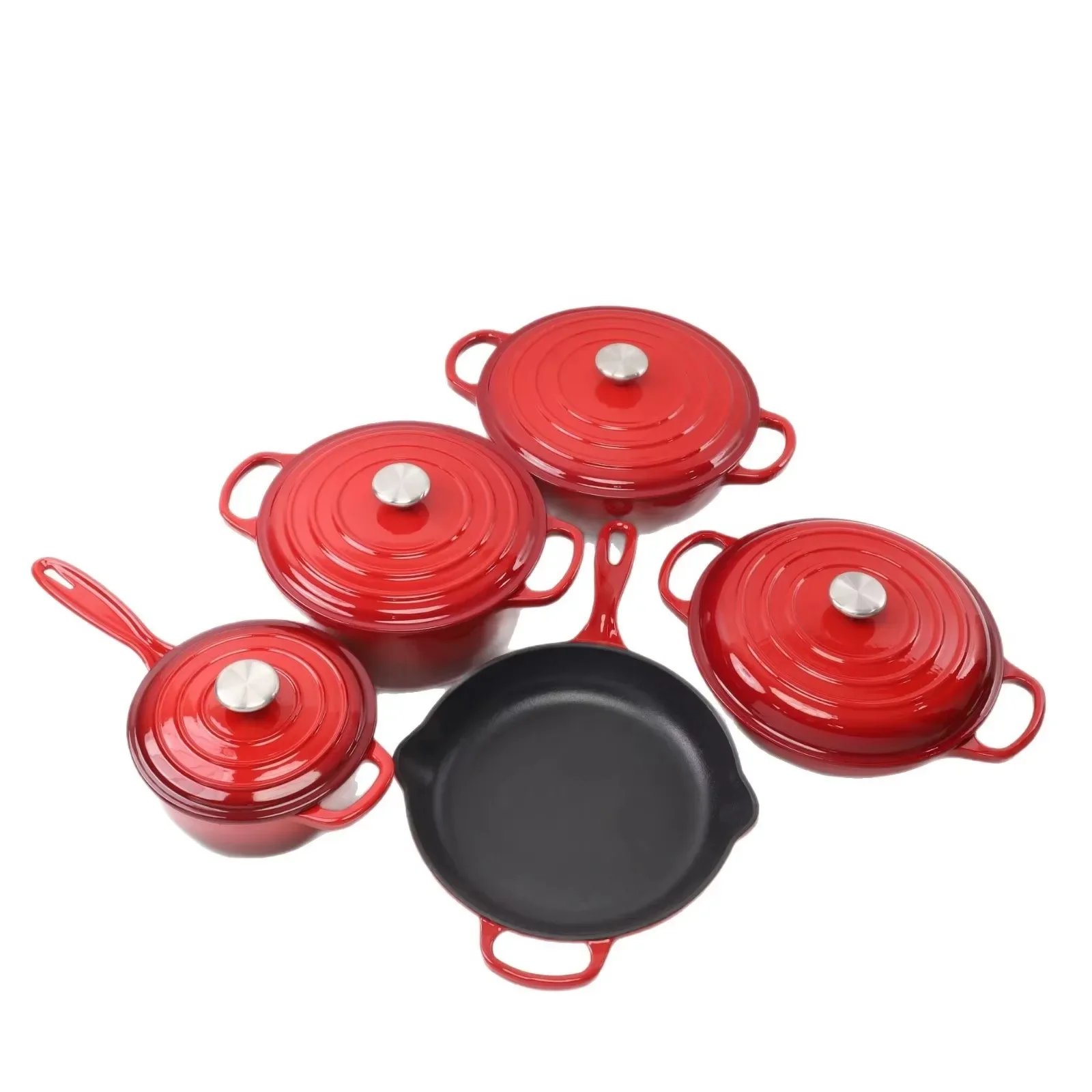 Customized Interior Enameled Cast Iron Pot Set  9-piece Cookware Dutch Oven   Kitchenware Gift Sets