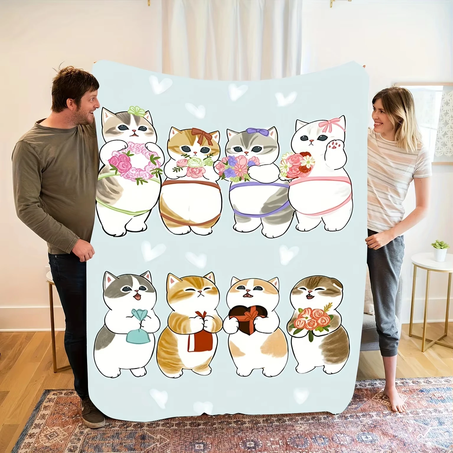 

Cute cat family blanket with cartoon pattern, adorable and suitable for both children and adults an ideal gift for all occasions