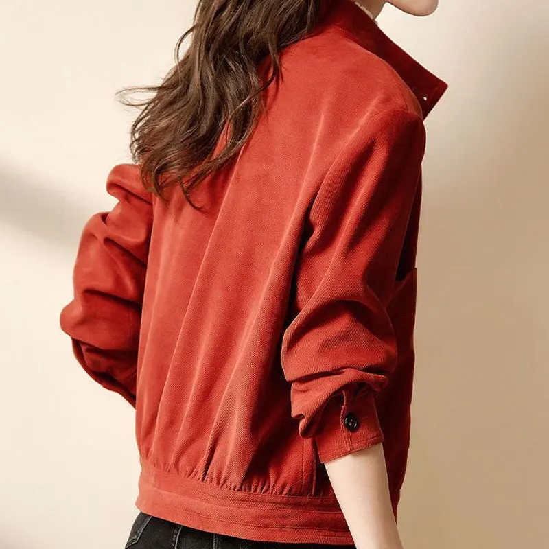 Women\'s Clothing Solid Color Streetwear Coats Stand Collar Casual Pockets Spliced Spring Autumn Commute Single-breasted Jackets