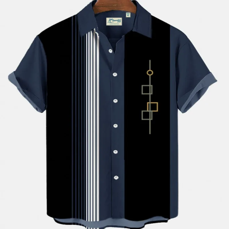 Blusa elegante a rayas para hombre, ropa con estampado a Color, bata de fútbol de manga corta, gemelos sociales informales, camisas de moda de gran