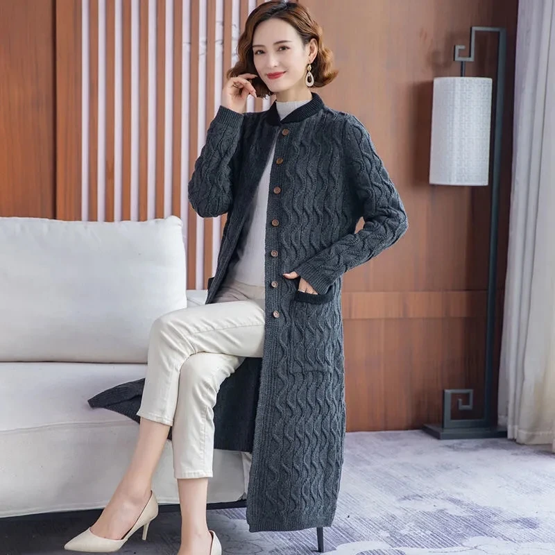 Vintage Thick Knitwears Long Cardigan Loose Plus Size 4xl Elegant Sweaters Spring Fall Casual Knitted Coat Fashion Korean Jacket