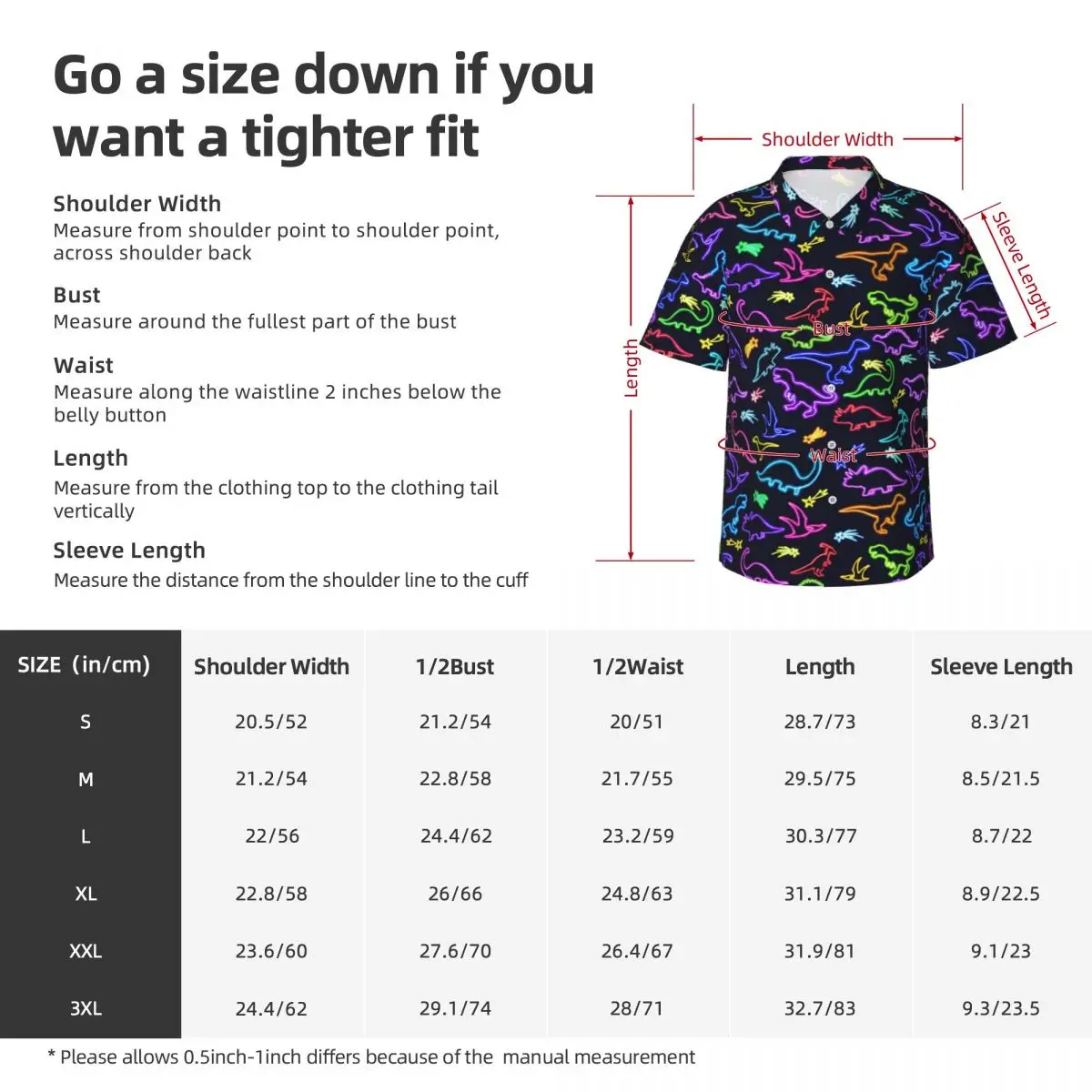 Neon Dinosaur Beach Shirt Man Cartoon Animal Print Casual Shirts Hawaiian Short Sleeve Custom Loose Oversize Blouses Gift