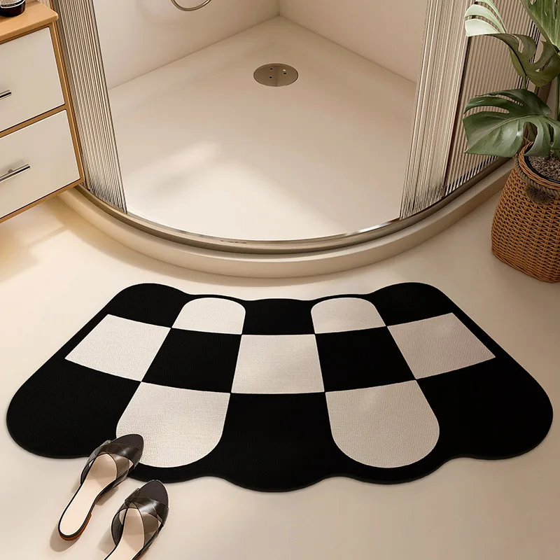 Anti-slip Diatom Mud Mat Fan Shape Toilet Bathroom Rug Shower Mat Entrance Carpet Anti-slip Curved Floor Mat Black