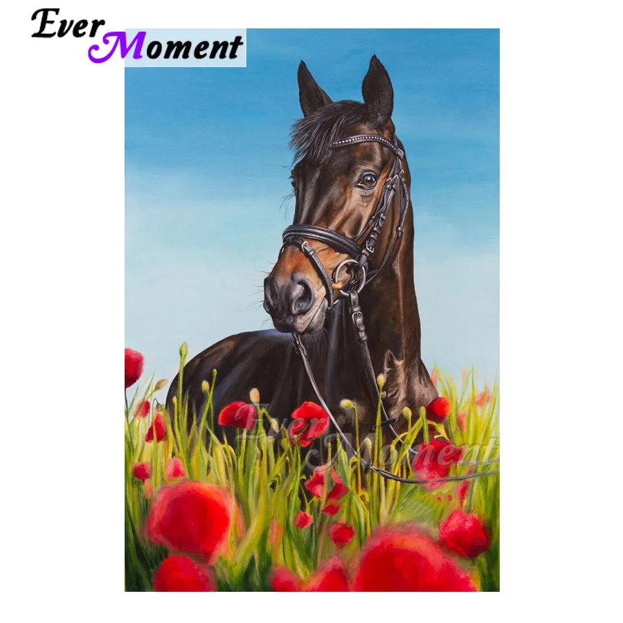 

Picture Of Rhinestone Mosaic Horse Flower Decoration Ever Moment Diamond Painting For Home Diamond Embroidery Decor ASF1637