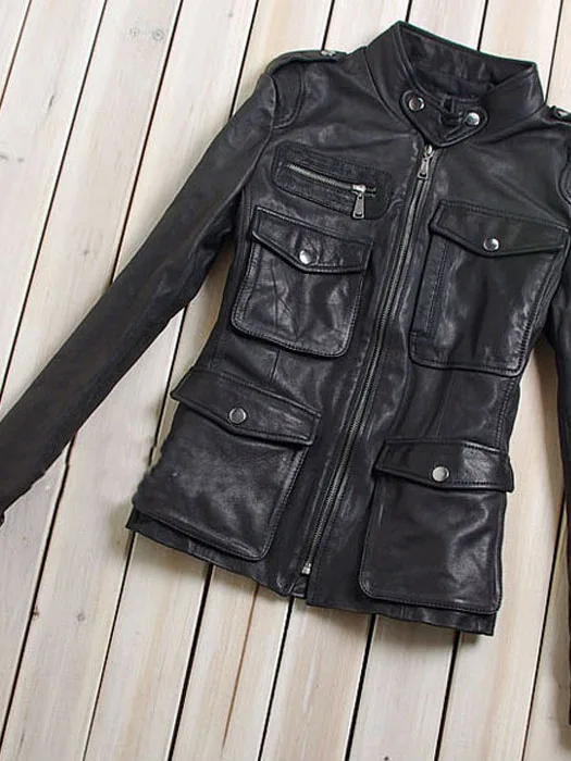 Motocicletta in vera pelle Jaet Autunno New Sle eepskin Multi-ket Colletto alla coreana Or Capispalla Top autentico