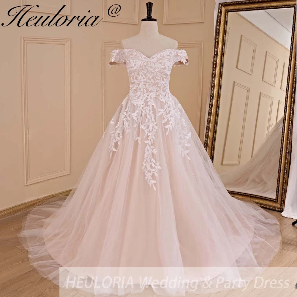 Elegante Spitze Applikation Boho Brautkleid Brautkleid von der Schulter plus Größe eine Linie Hochzeit Brautkleid