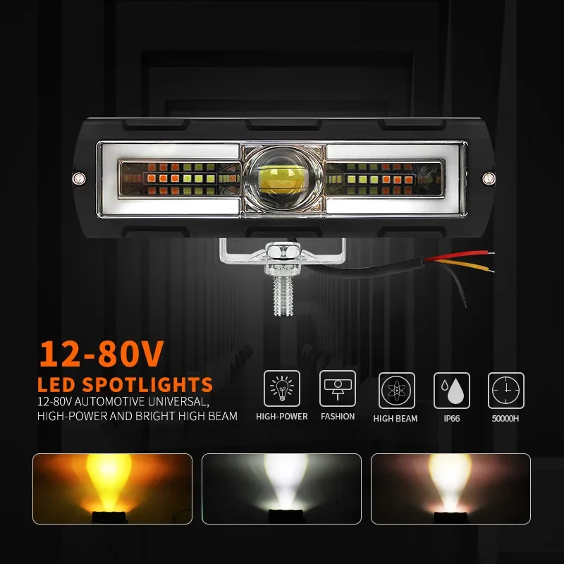 12-80V Car LED Work Light 25W Modified Auxiliary Light Off-road Vehicle Spotlight High-power High and Low Beam Headlights