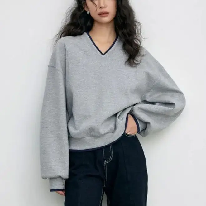 Sudaderas de punto para mujer, sudaderas de gran tamaño, informal, de manga larga, con cuello en V, jersey elegante y versátil