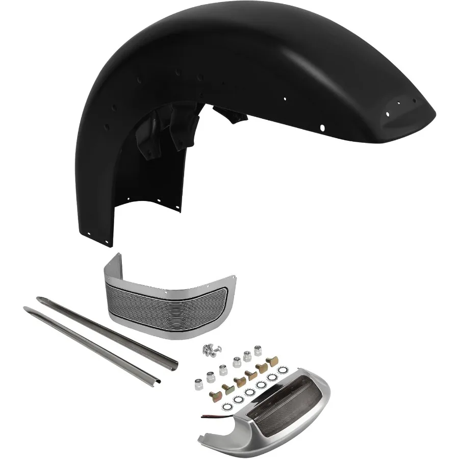 Zestaw błotnika przedniego z listwami ozdobnymi, dymionymi końcówkami i światłami do Harley Touring FLHT Electra Glide Classic 8913 Road King Custom 0406 Tour