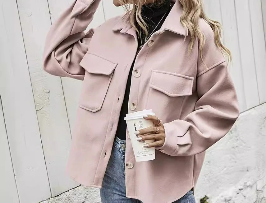 Women's 2026 Spring Lapel Single-breasted Thickened Solid-color Woolen Loose Coat