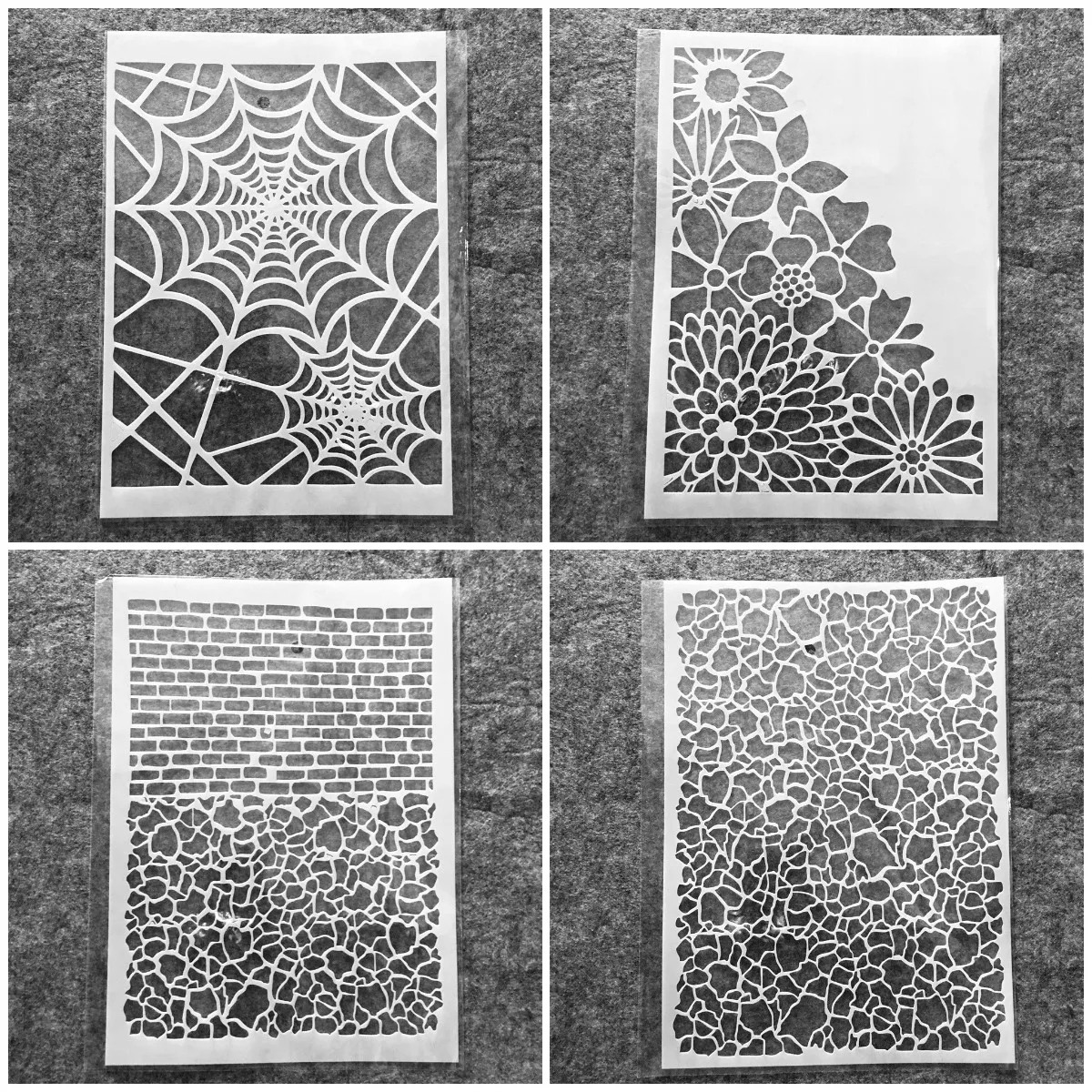 4Pcs A4 29cm Spider Net Brick Mosaic DIY Layering Stencils Wall Painting Scrapbook Coloring Embossing Album Decorative Template