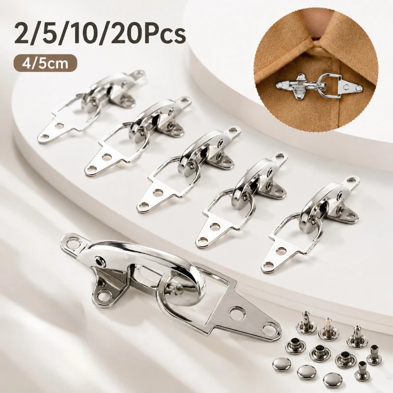 2/5/10/20Pcs 4/5cm Silver Metal Jacket Toggle Clasps Coat Hook Fasteners with Rivets for Cloak Cardigan DIY Sewing Accessories