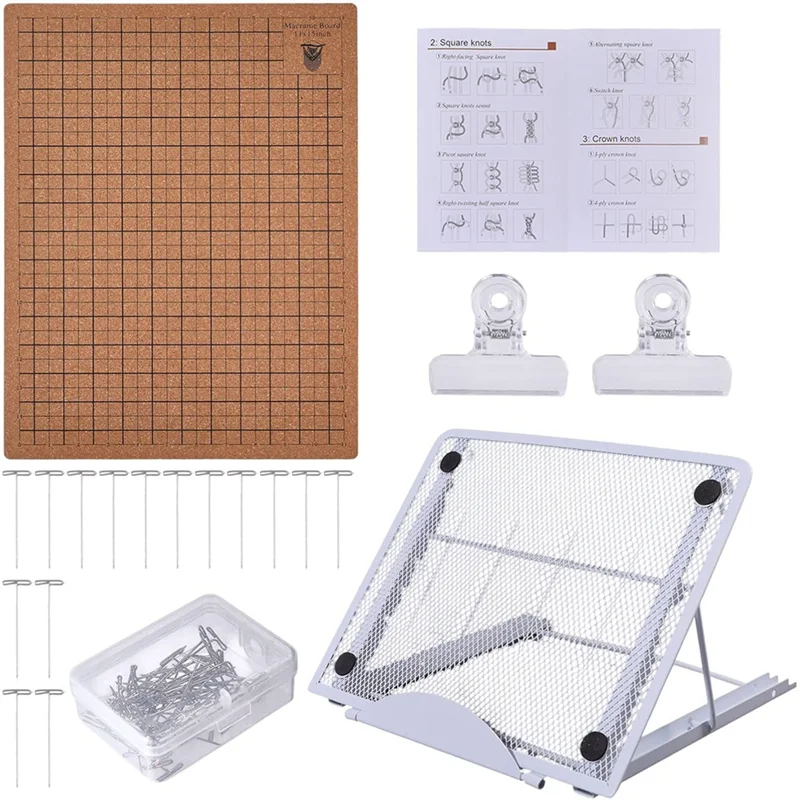 

A26F-Macrame Board Set 12X16", Wood Project Board With Pins Clips And Adjustable Metal Stand, For Braiding Supplies