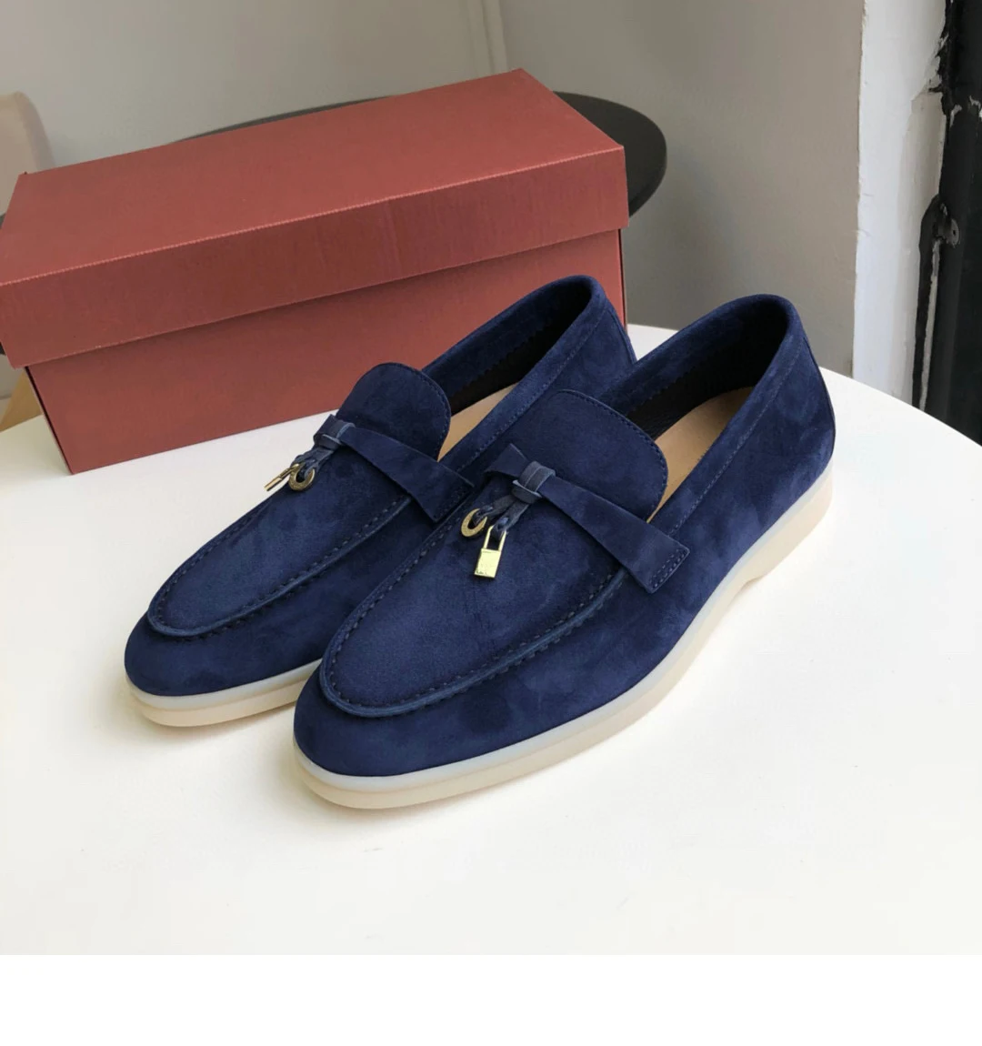 DONNAIN Classic Unisex Penny Loafers Luxury Calf Suede Handmade Stitching Moccasins Casual Slip-On Top Quality Flat Shoes Blue