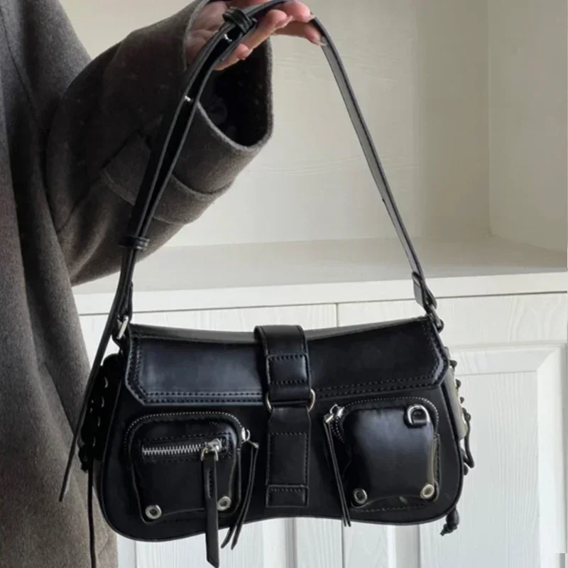 Bolso de mano negro gótico Vintage para mujer, cartera Punk elegante, bolso de hombro, bolsos de mano de tendencia, coreano, Y2K, Harajuku