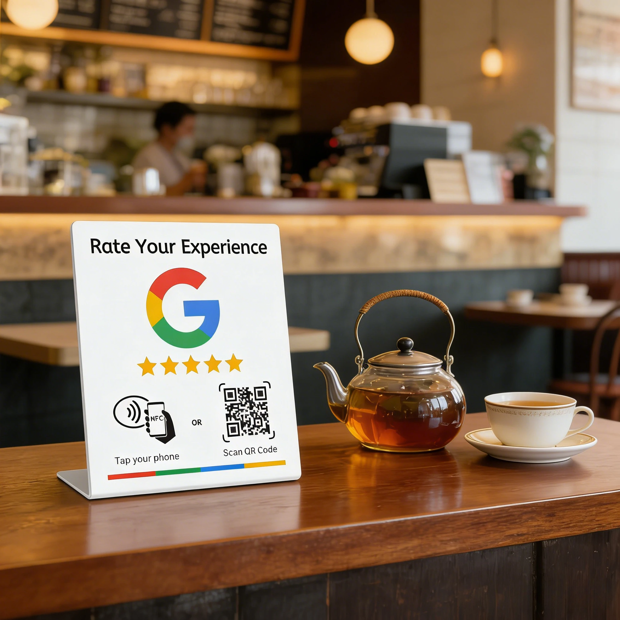 NFC 215 Programmierbare QR-Code Google-Bewertungskarte Tischdisplay-Ständer NFC-Station für Restaurants & Unternehmensbranding