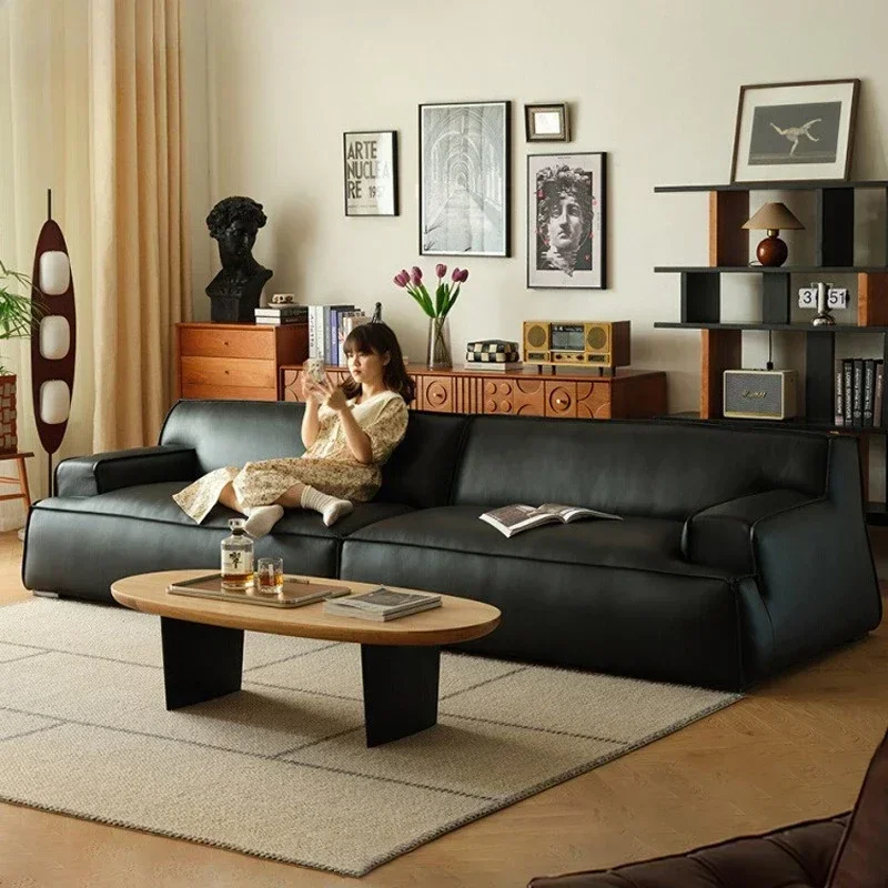 Black first-layer cowhide sofa