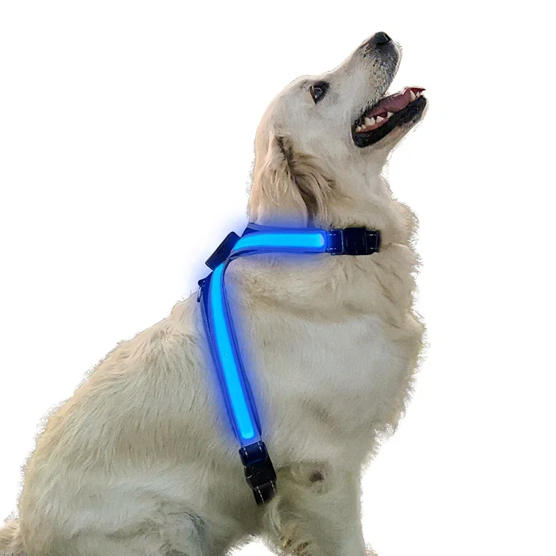 LED Glowing Luminous Dog Harnesses USB Rechargeable Explosion-proof Flush Traction 8 Gears Color Harnesses for Medium Large Dogs