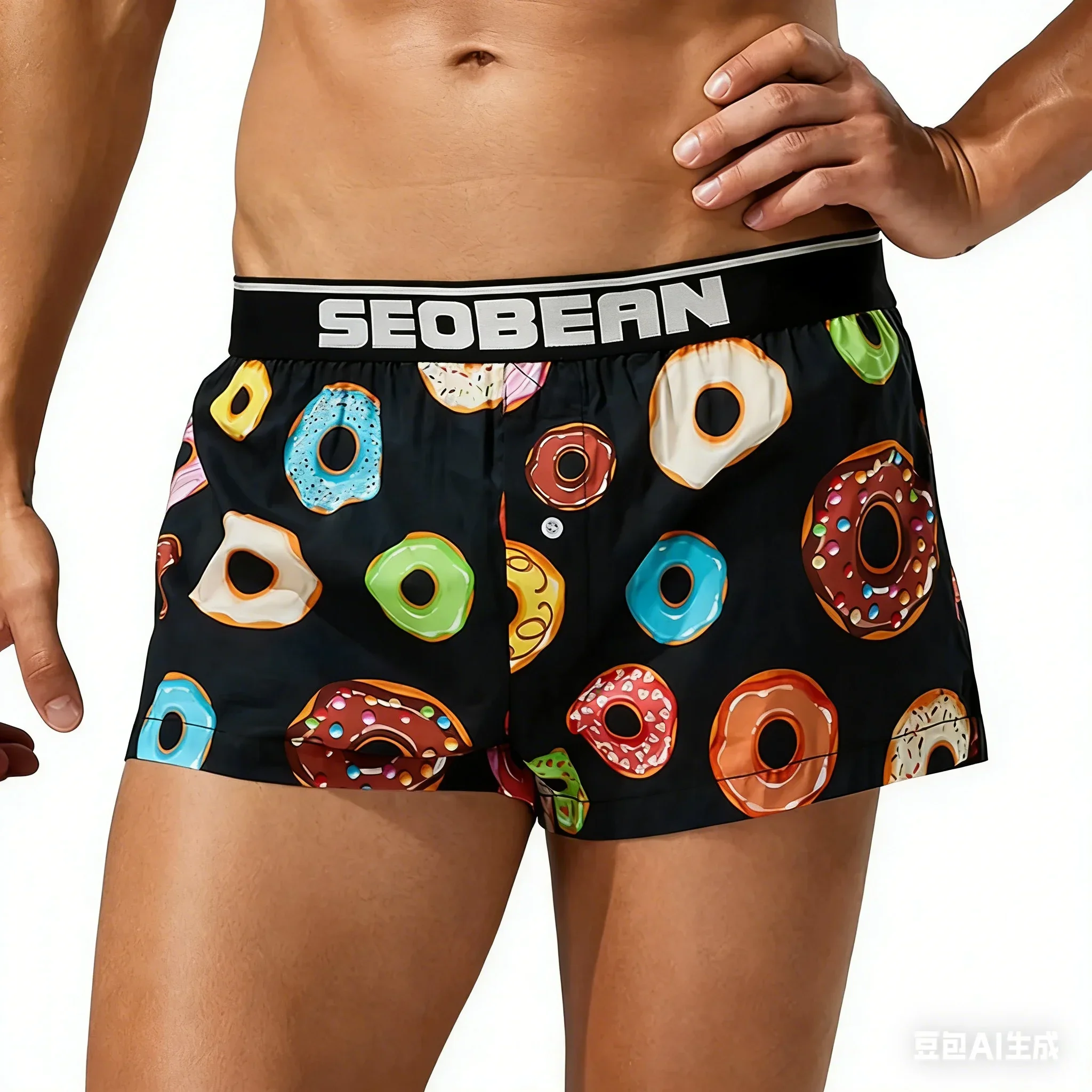 Fashion Print Men Pure‑Cotton A‑roo Boxer Underwear Loose Flat‑Leg Sleep Shorts For Young Men