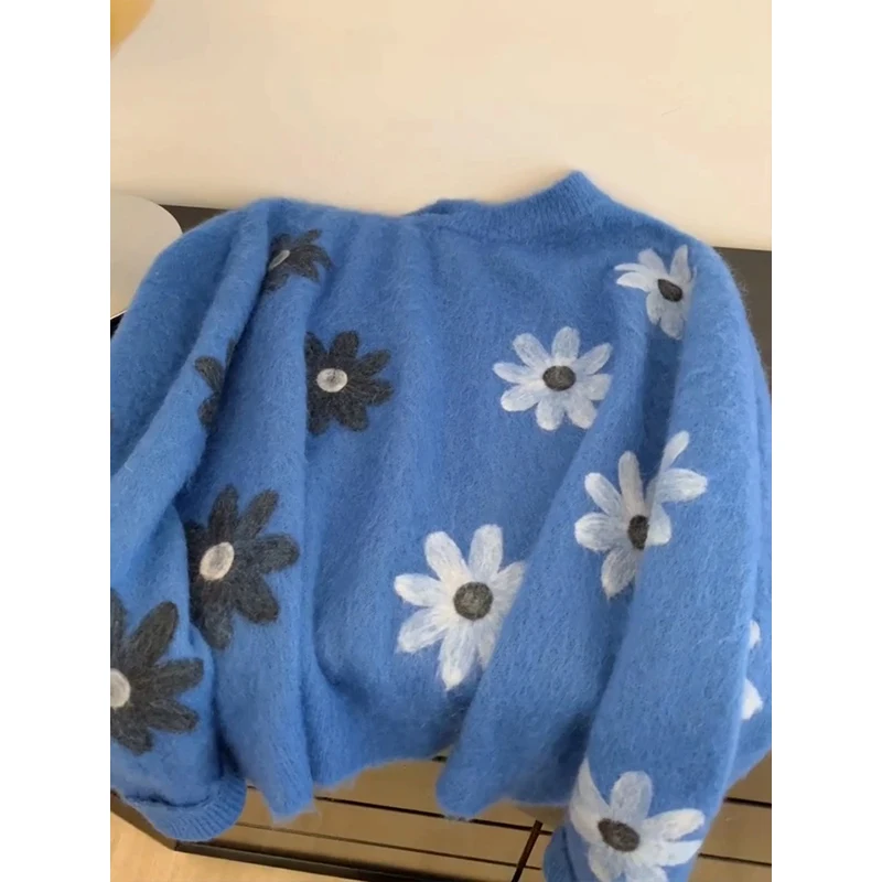 Klein Blue Donna Oversize Crew Ne Maglione Morbido e accogliente Capispalla Lungo Sve Autunno Inverno Comodo Top Fasionable