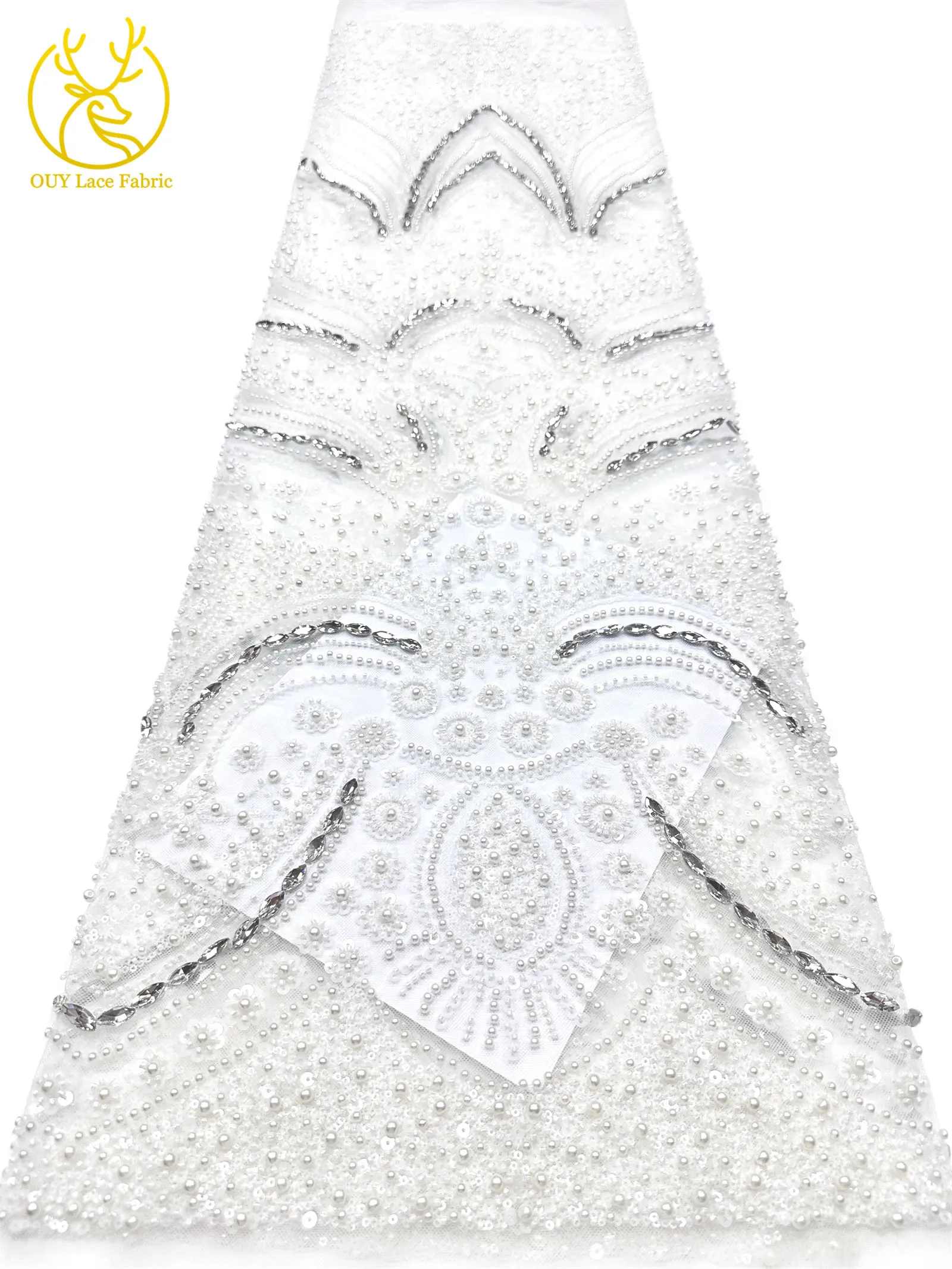 Luxuriöser königlicher lila afrikanischer handgefertigter Perlen-Spitzenstoff, französischer Pailletten-Stein-Tüll-Spitzenstoff für Hochzeitskleid-Design – Detail 10