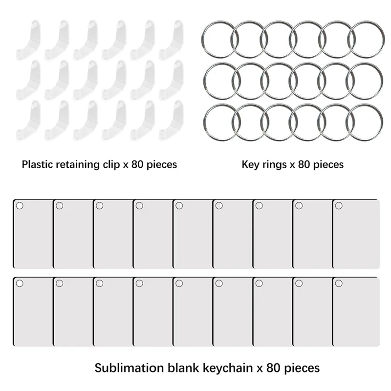 

SOFT-240Pcs Sublimation Keychain Blanks Double Sides Include 80 MDF Sublimation Keychains Blank With 160 Rings And Clips