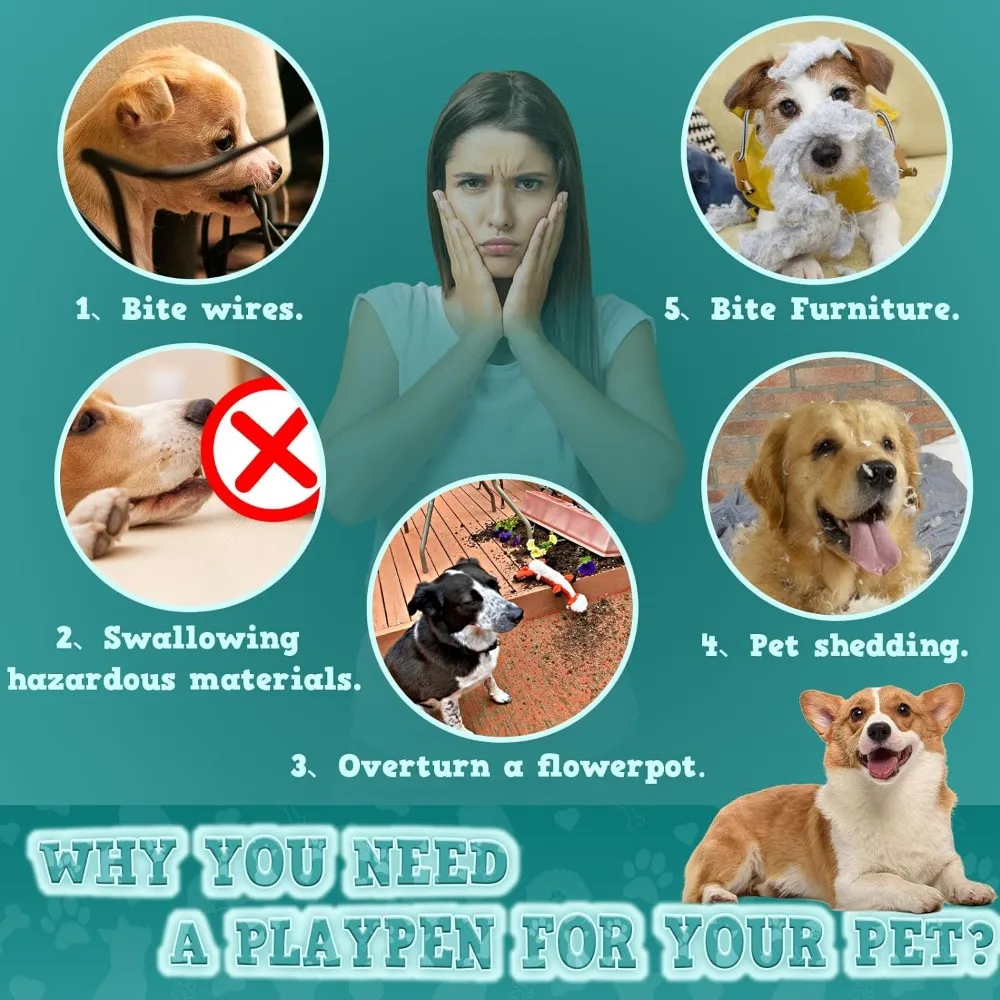 Cercadinho com Portão para Filhotes ou Cães Pequenos, Pet Fence, Interior e Exterior, 42x42x25,6 Polegadas