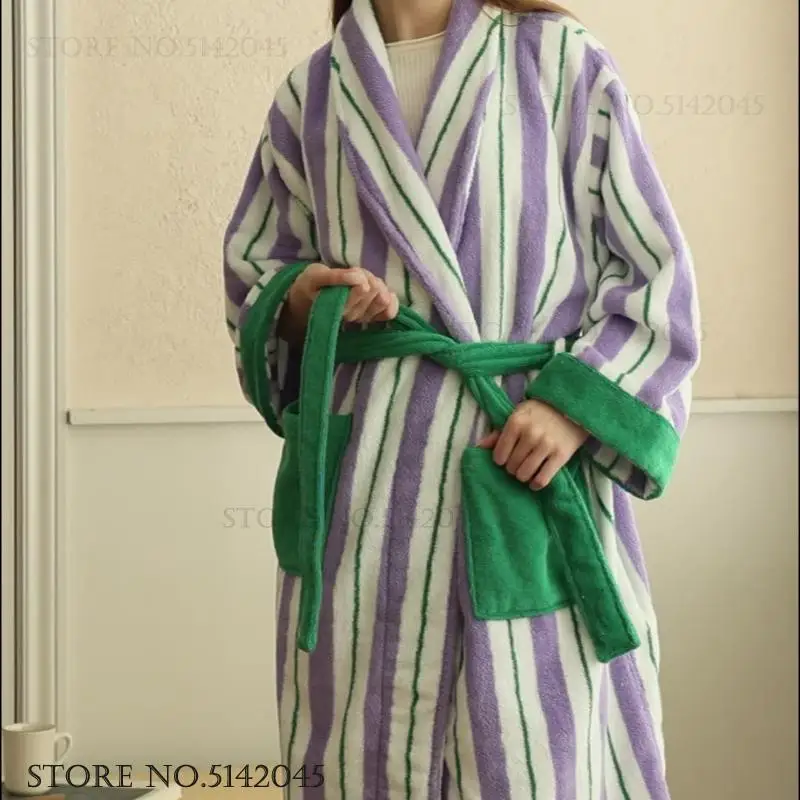 Autumn Winter New Bathrobe Kimono Gown Cotton Terry Long Robe Home Dress Adult Couple Shower Robe Sleepwear Loose Lounge Wear