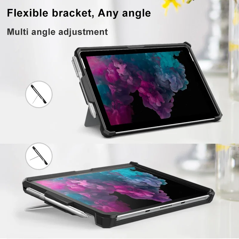 For Microsoft Surface Pro 11 10 9 8 7 6 5 LTE 7 + Surface Plus GO 1 2 3 Protective Case Rugged Back Cover with Pen Holder Strap