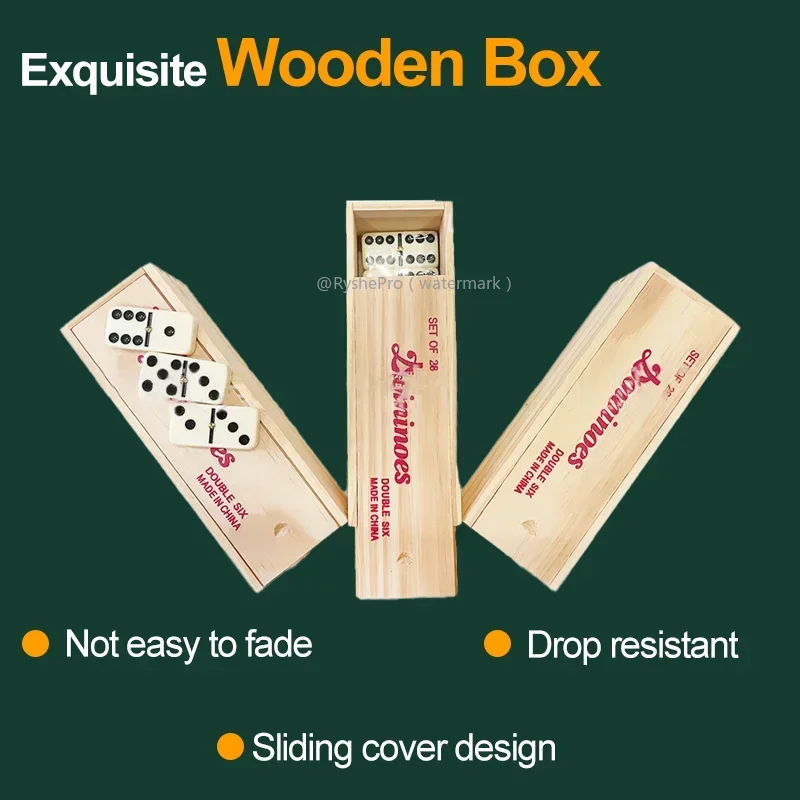 مجموعة الدومينو للبالغين ألعاب الطاولة الكلاسيكية مجموعة مزدوجة 6 الدومينو 28 بلاط مع علبة خشبية للألعاب العائلية لـ Juegos De Mesa