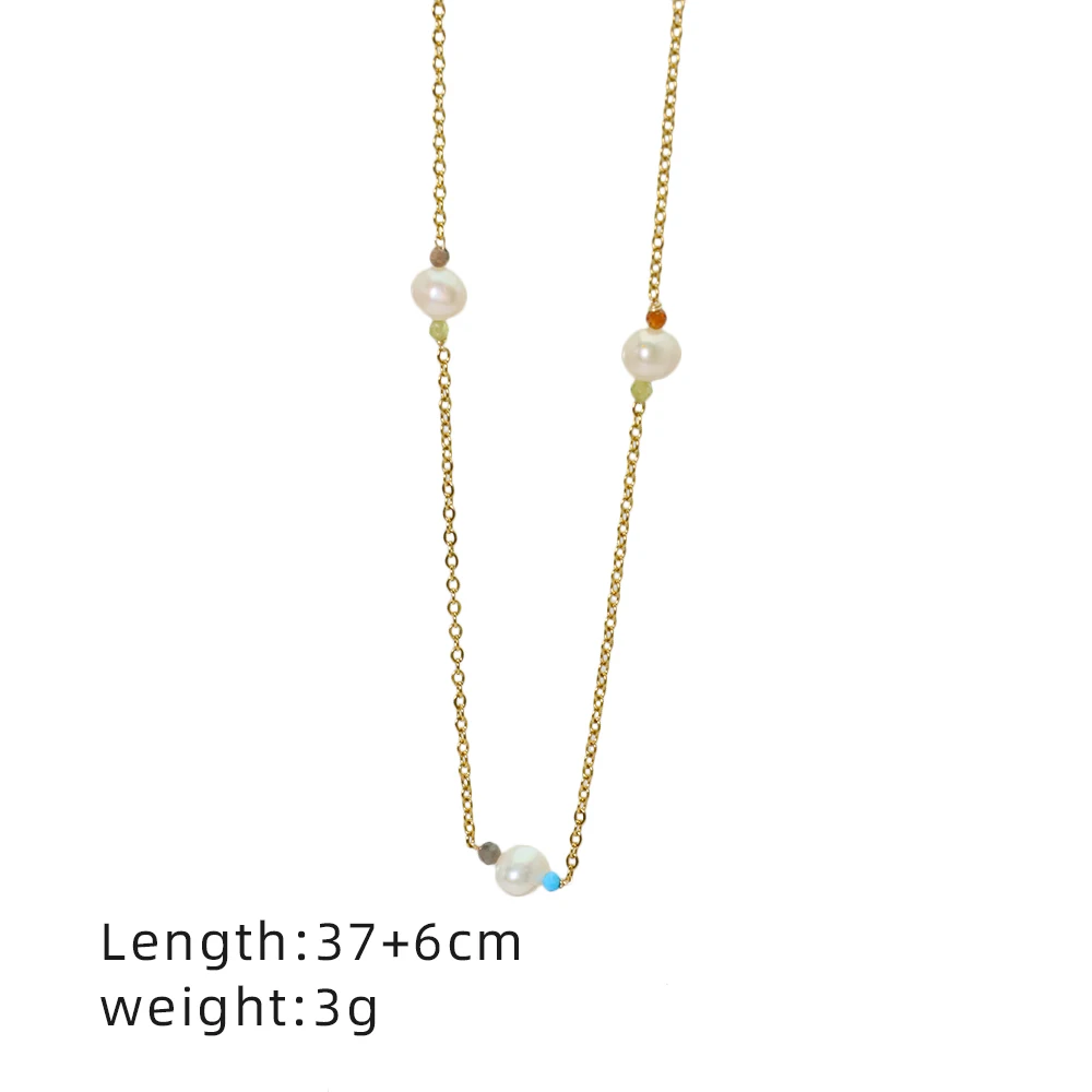 สร้อยคอไข่มุกธรรมชาติสแตนเลสชุบทอง18K สำหรับผู้หญิงสไตล์วินเทจเครื่องประดับสแตนเลส TN0013ของขวัญมาดาม